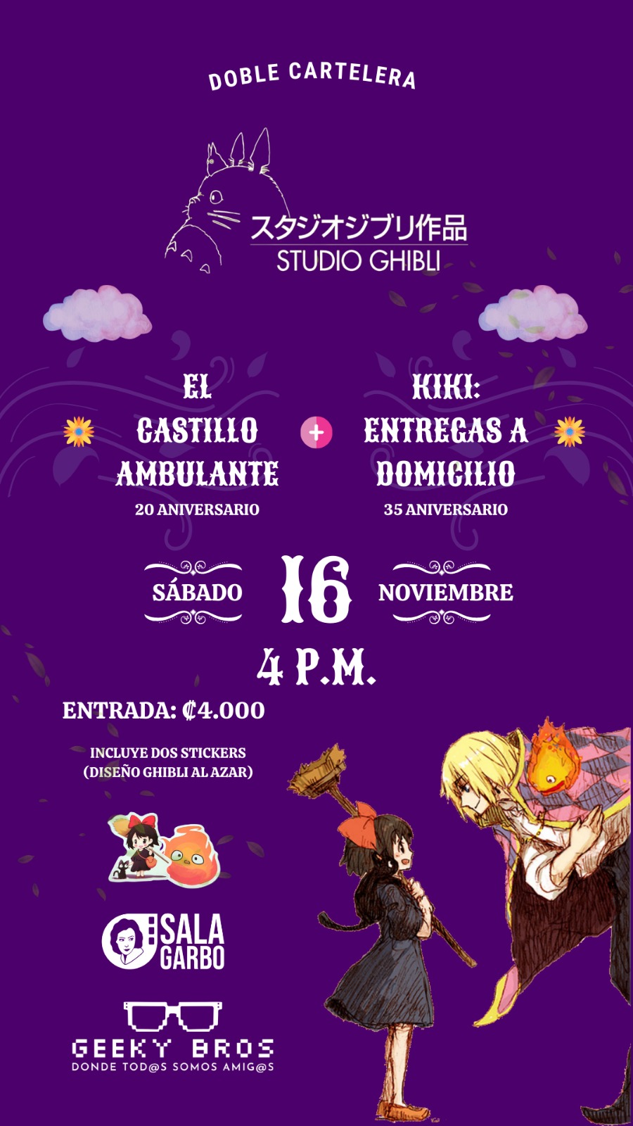 Afiche de Geeky Bros presenta: El Castillo Ambulante y Kiki: Entregas a Domicilio